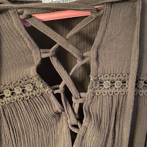 Flowy Knee Length Crochet Peasant Dress - Picture 4 of 4